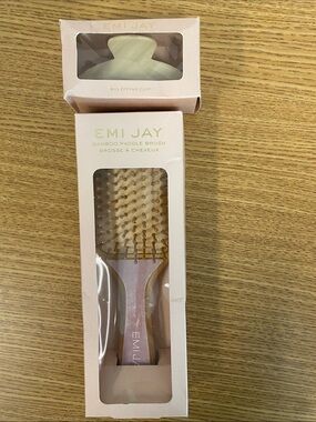 Emi Jay Pink Bamboo Paddle Brush & Matching Clip Set